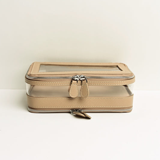 Clear Toiletry Case Set in Beige