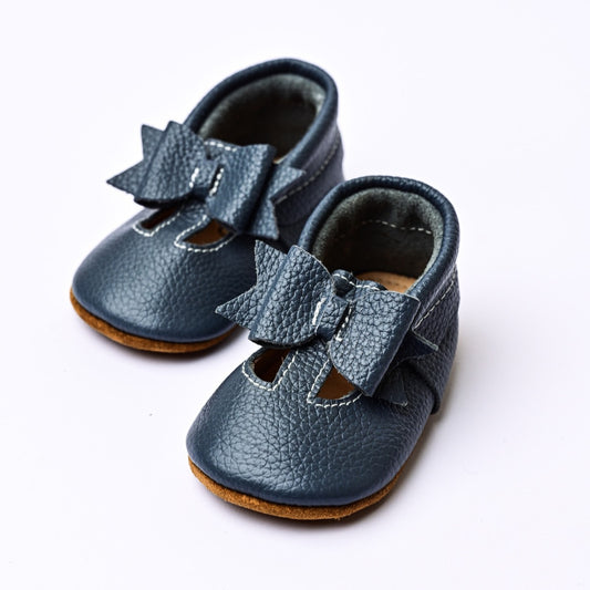 Baby Bowtie Shoes in Navy/Grey