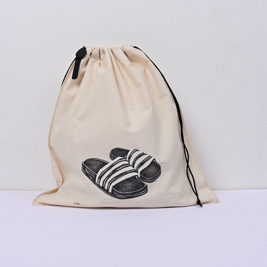 Hand-Drawn Canvas Drawstring Organizer - Large