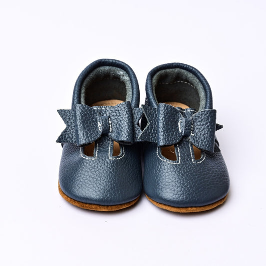 Baby Bowtie Shoes in Navy/Grey