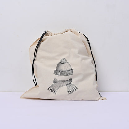 Hand-Drawn Canvas Drawstring Organizer - Large